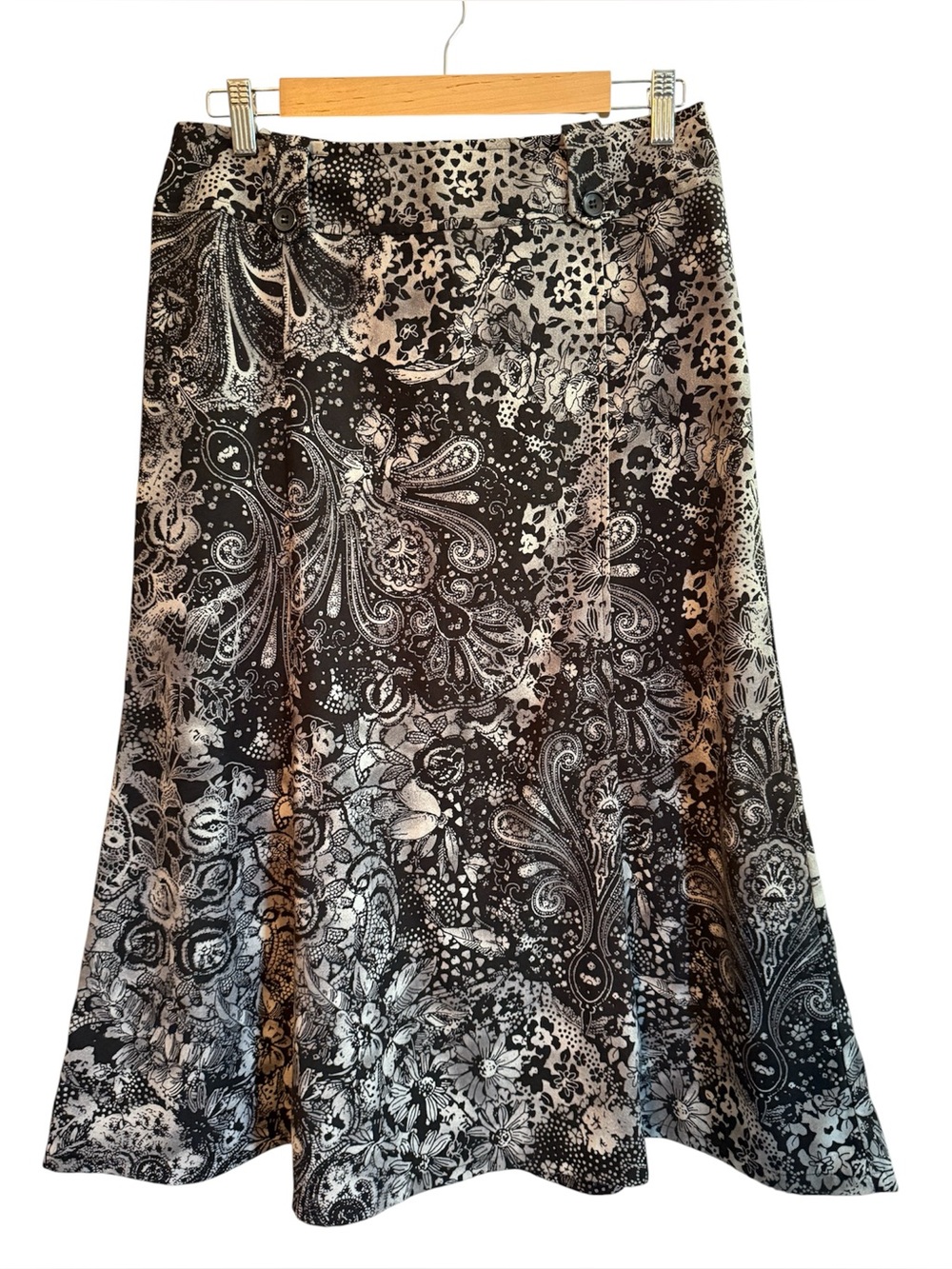 Christopher & Banks Black and White Paisley-Florence A-Line Skirt